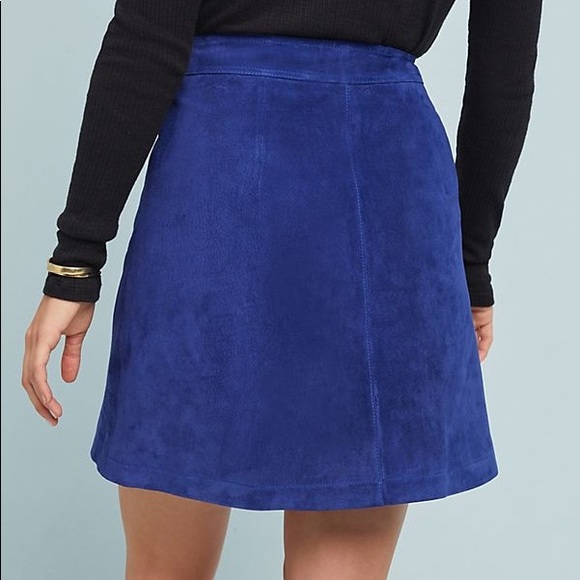 Anthropologie Blue Leather Button-Front Mini Skirt - Picture 5 of 7